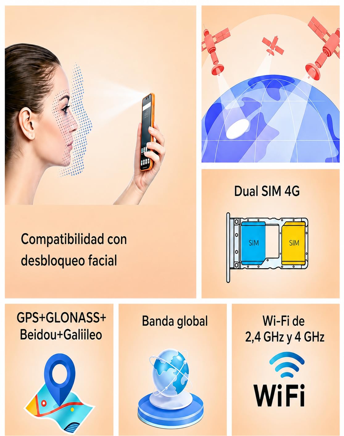 invens Note 15P Smartphone 4G Libre, Móvil Android 16 Go con Pantalla 6,52 Pulgadas, 9GB RAM + 32GB ROM, Dual SIM + TF 256GB, Cámara 16MP+5MP, Face ID, Batería Extraíble 3500mAh, USB-C, Negro