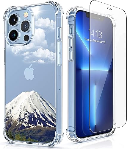 RoseParrot - Funda para iPhone 13 Pro con protector de pantalla + soporte de anillo + bolsa impermeable, transparente con diseño de patrón floral,