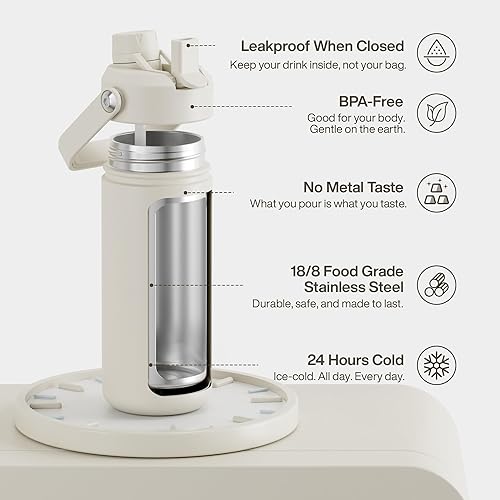 Miniatura 784 de ENCOOL Botella de agua aislada con popote, de acero inoxidable, a prueba de fugas, sin BPA, al vacío de doble pared que se mantiene fría durante 24