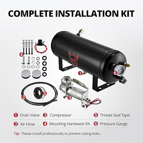 Miniatura 6 de EVIL ENERGY Kit de compresor de aire y tanque de 1.5 galones, 6 puertos, 14" NPT 150 PSI nominal 12V compresor de tanque de aire para camión, bocina