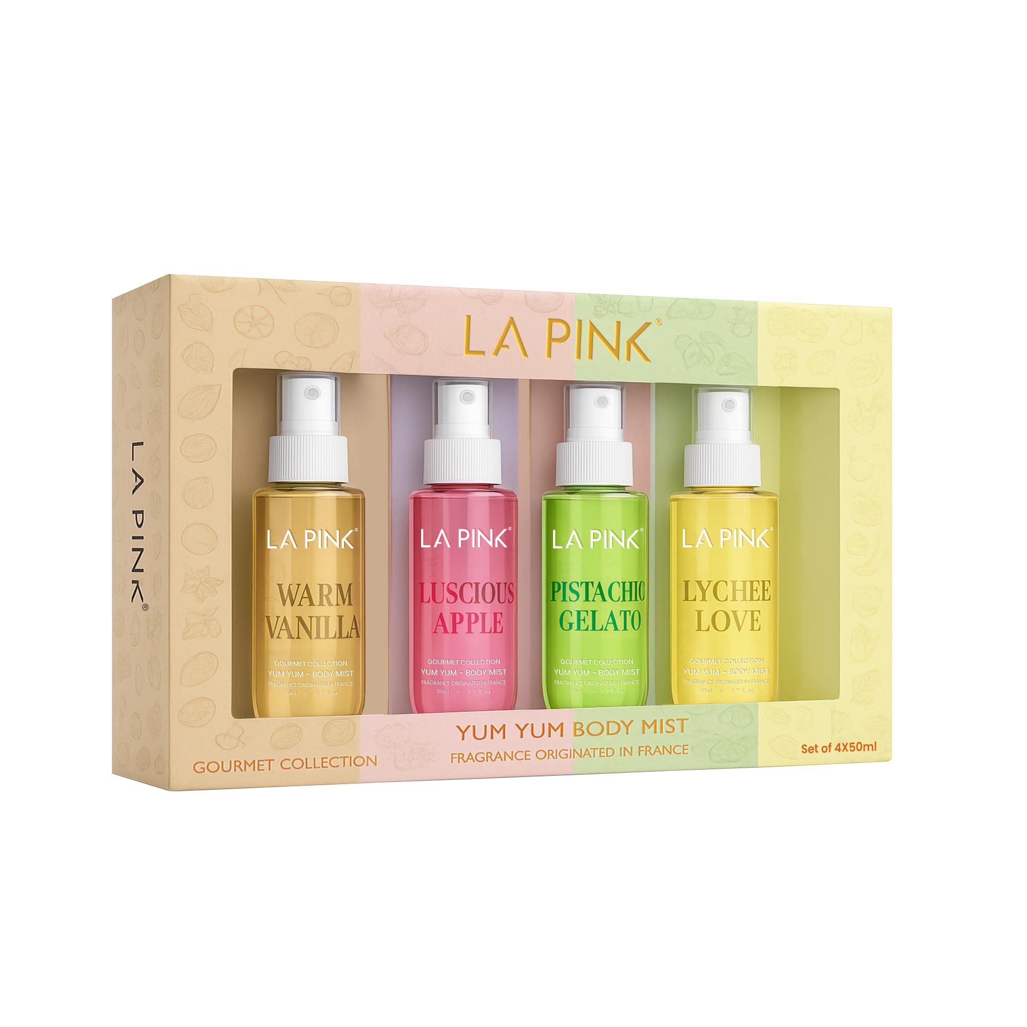 La Pink Body Mist Woman | French-Inspired Long Lasting Gourmet Collection Perfume Body Mist Gift Set for Women with Vanilla, Pistachio, Apple & Lychee Notes (50ml each) Pack of 4-image-13
