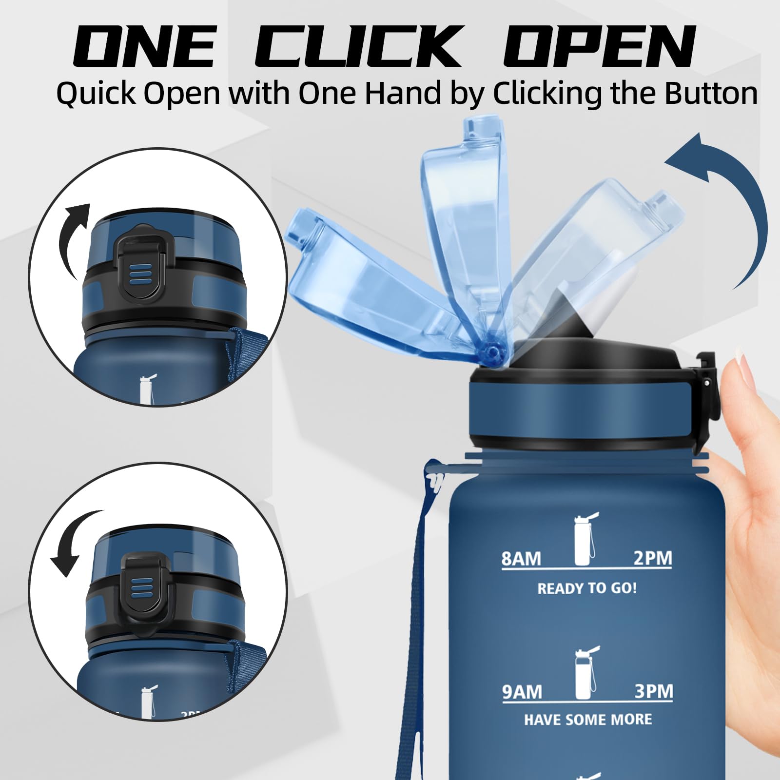 Borraccia 1 litro, Borraccia con Cannuccia, Senza Perdite, Borraccie Palestra, Facile da Pulire, Borraccie Motivazionale, Borracce con Chiusura di Sicurezza, per Fitness, Campeggio, Yoga, Viaggio