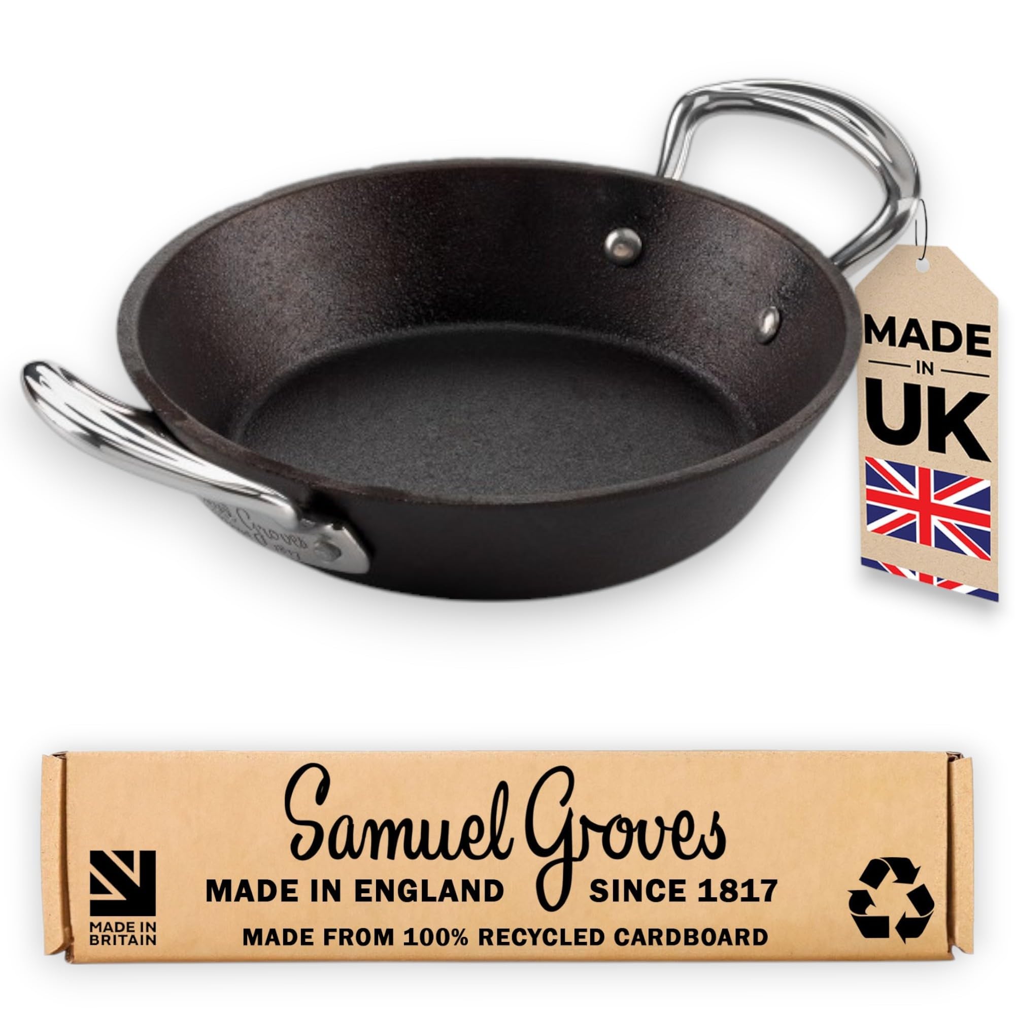 Samuel Groves Black Britannia Recycled Cast Iron Frying Pan Skillet Cookware Range Made In England (28Cm Double Handle Skillet)