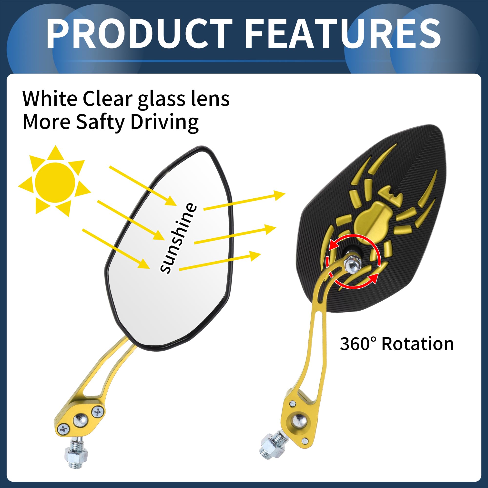 REPAIROCK 1 Set Motorcycle Rear View Mirrors Bar End Side Mirrors Mount Universal Adjustable Aluminum Alloy Plastic Black M10 M8 Prismatic Shape - View #4