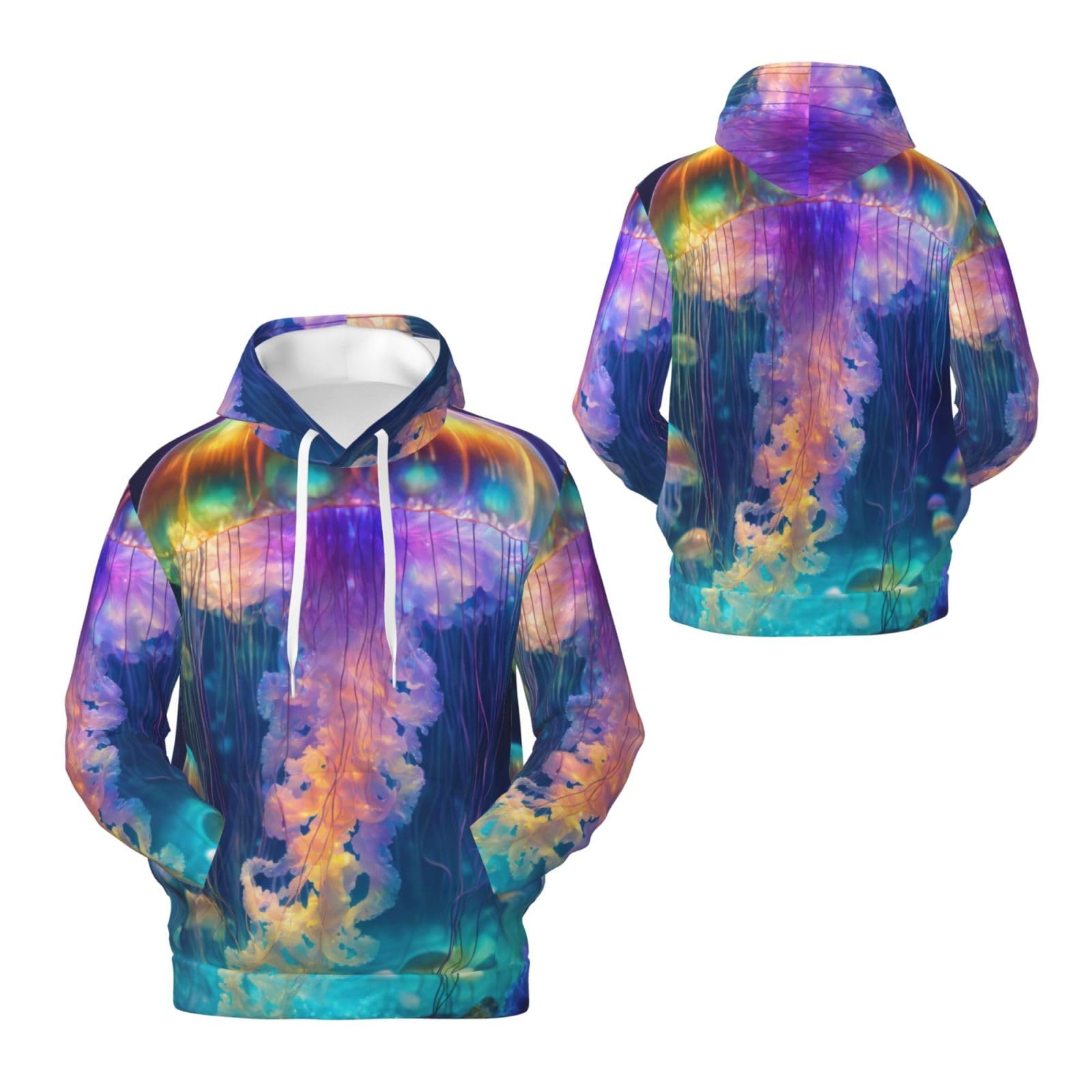 Męska bluza z kapturem z nadrukiem oceanu meduzy, casualowa grafika z nadrukiem bluzy z kapturem z kieszenią