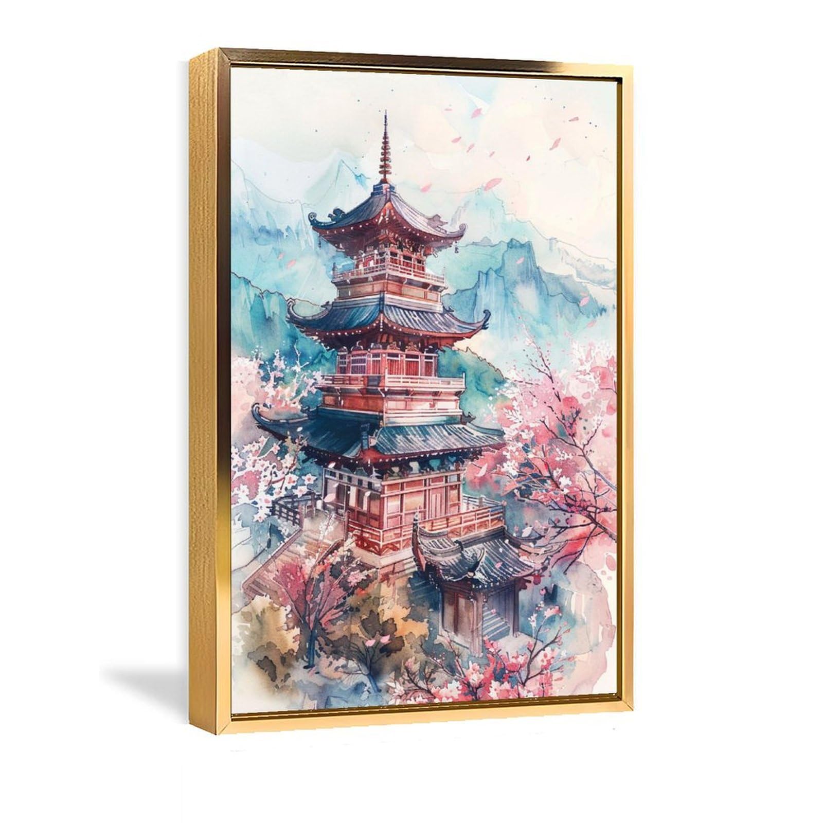 Amazon.co.jp: 絵画 中国の塔の水彩画インテリア 絵画 古代寺院 油絵