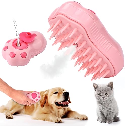 Mity rain Cepillo de vapor para pelo de perros, cepillo de vapor para mascotas, cepillo de vapor 3 en 1, cepillo de vapor para perros y gatos,
