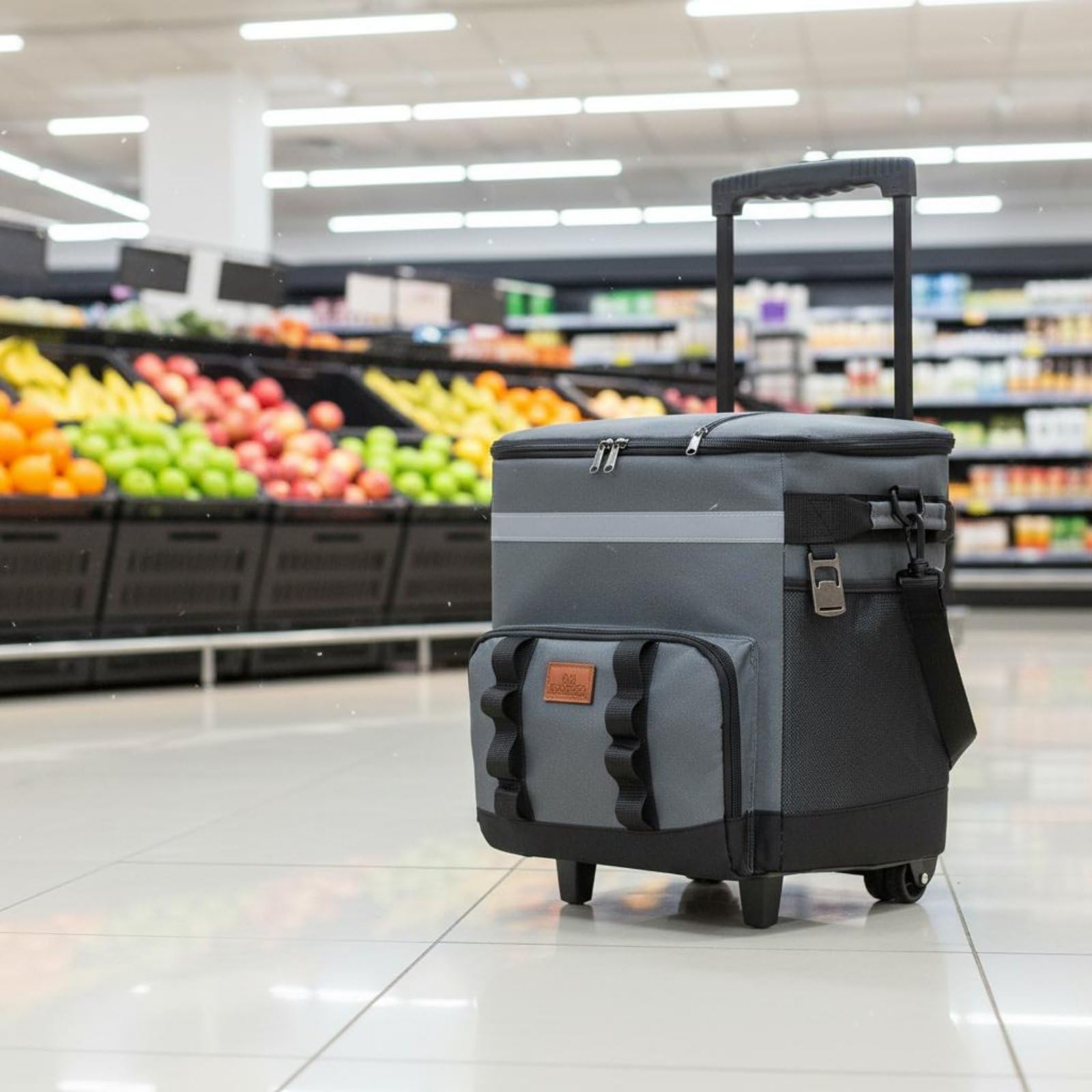 Borsa Termica Trolley per Conserve Snack Bevande Pasti Organizzati con Interno Isolato in Oxford Adatta Viaggi Familiari Picnic Trasporti, Grigio