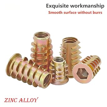 QRITY 20 Pcs Zinc Alloy Threaded Insert Nuts, M6 x 15mm, Hex Socket Drive, Woodworking