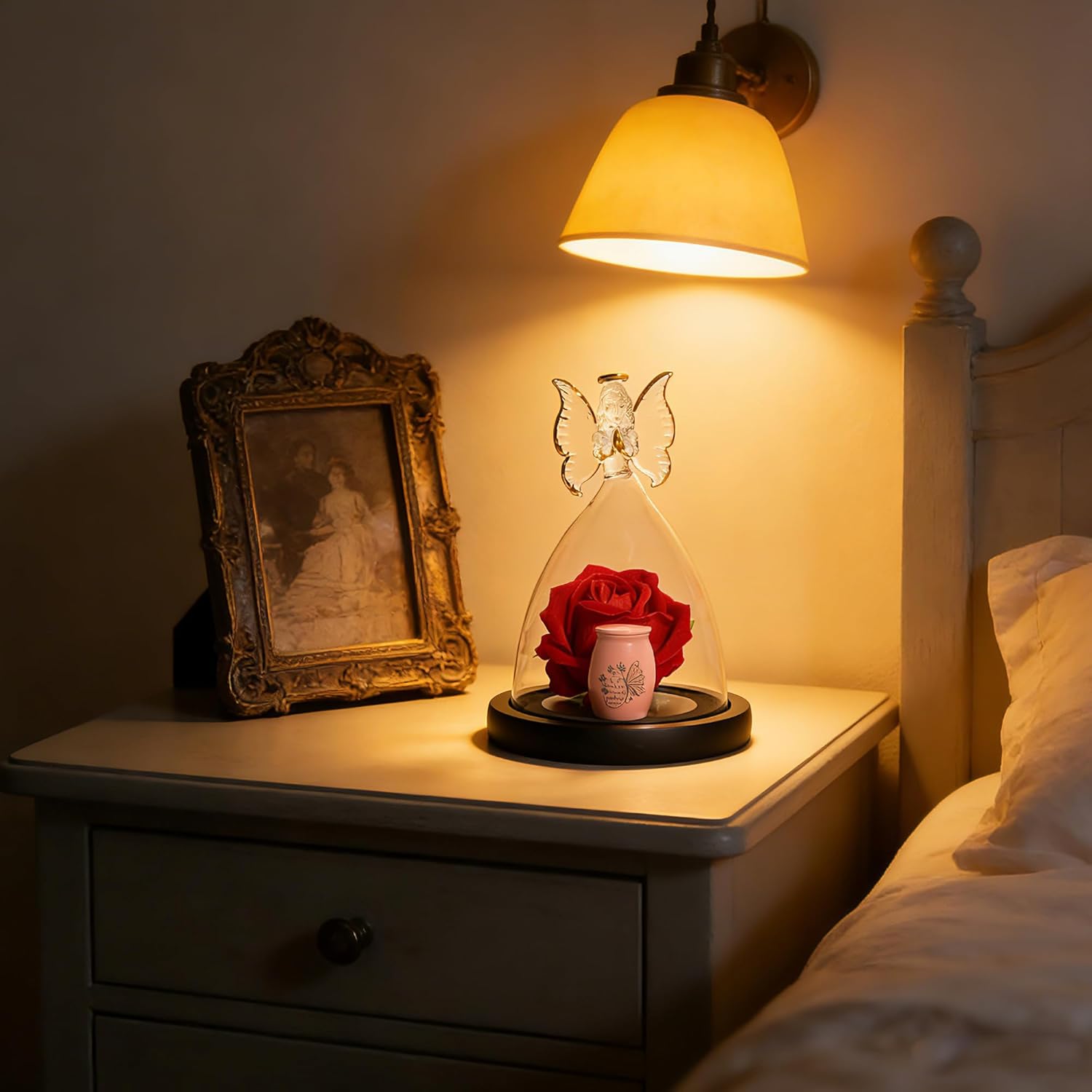 Butterfly Mini Urn,Small urns for Human Ashes Keepsake,Glass Angel Figurine with Roses Ashes Holder Small Ash Urn Little urn Mother for Women Beautiful Mini Sharing Funeral Urns