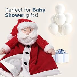 Bearington Red Santa Christmas Loveys for Babies - 15 Soft and Cuddly Baby Security Blanket with Satin Trim - Adorable Lovies for Baby Girls and Boys - Cute Toy and Holiday Snuggle Buddy for Newborns