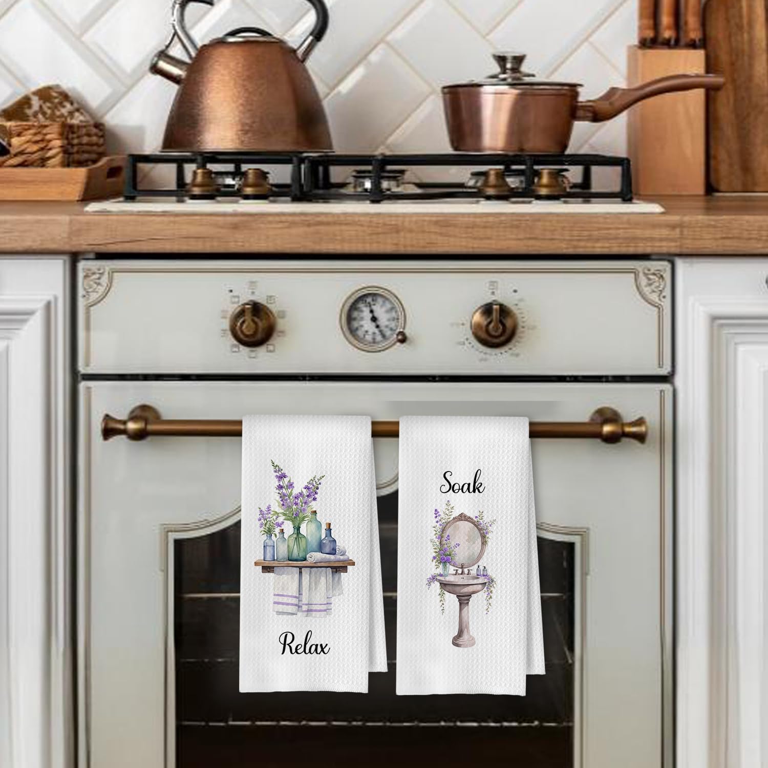 Farmhouse Purple Botanical Bathroom Hand Towels, Relax Breathe Soak Unwind Botanical Decorative Hand Towels for Gym Yoga Spa Decor, 16x24 Inches Set of 4