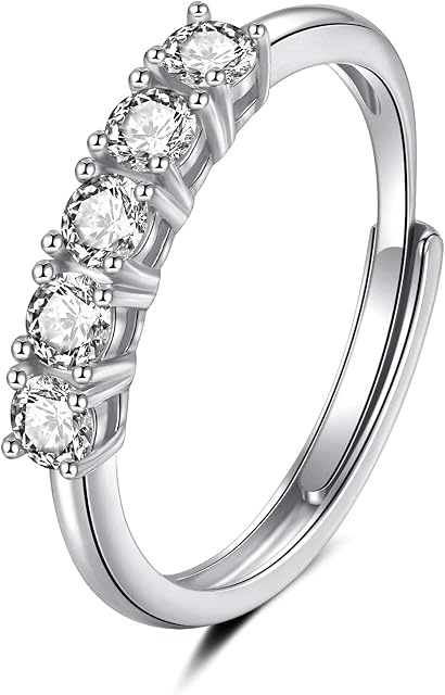 USEEDOVIA 925 Sterling Silver Rings for Women Girls | Adjustable Cubic Zirconia Open Finger Rings Jewelry Gifts for Eternity Engagement Wedding