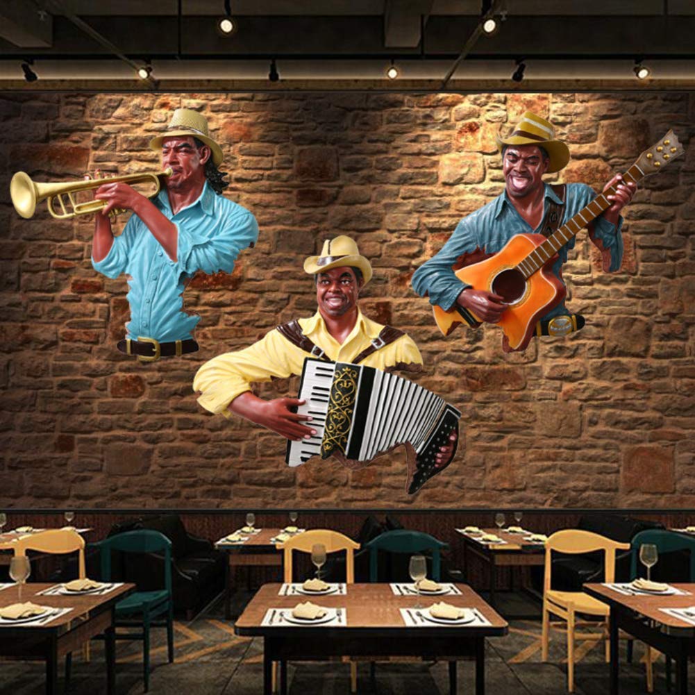 Decorazione da Parete Creativa con Musicista Jazz per Bar, Scultura da Parete Rustica con Musica Jazz, Statua Ornamentale per Ufficio e Ristorante E 54x58 cm (21x23)