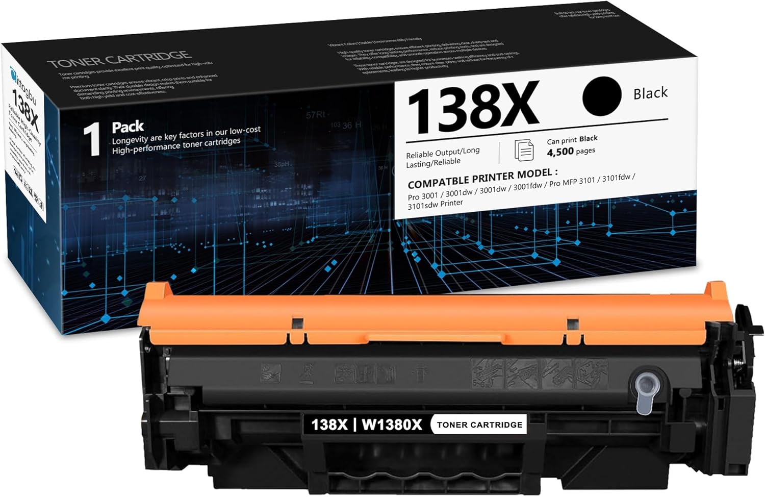 138X W1380X High Yield Toner Cartridge 1 Pack- Compatible 138X W1380X 138A W1380A Black Toner Cartridge Replacement for HP Pro 3001 3001dw 3001dw 3001fdw Pro MFP 3101 3101fdw 3101sdw Printers