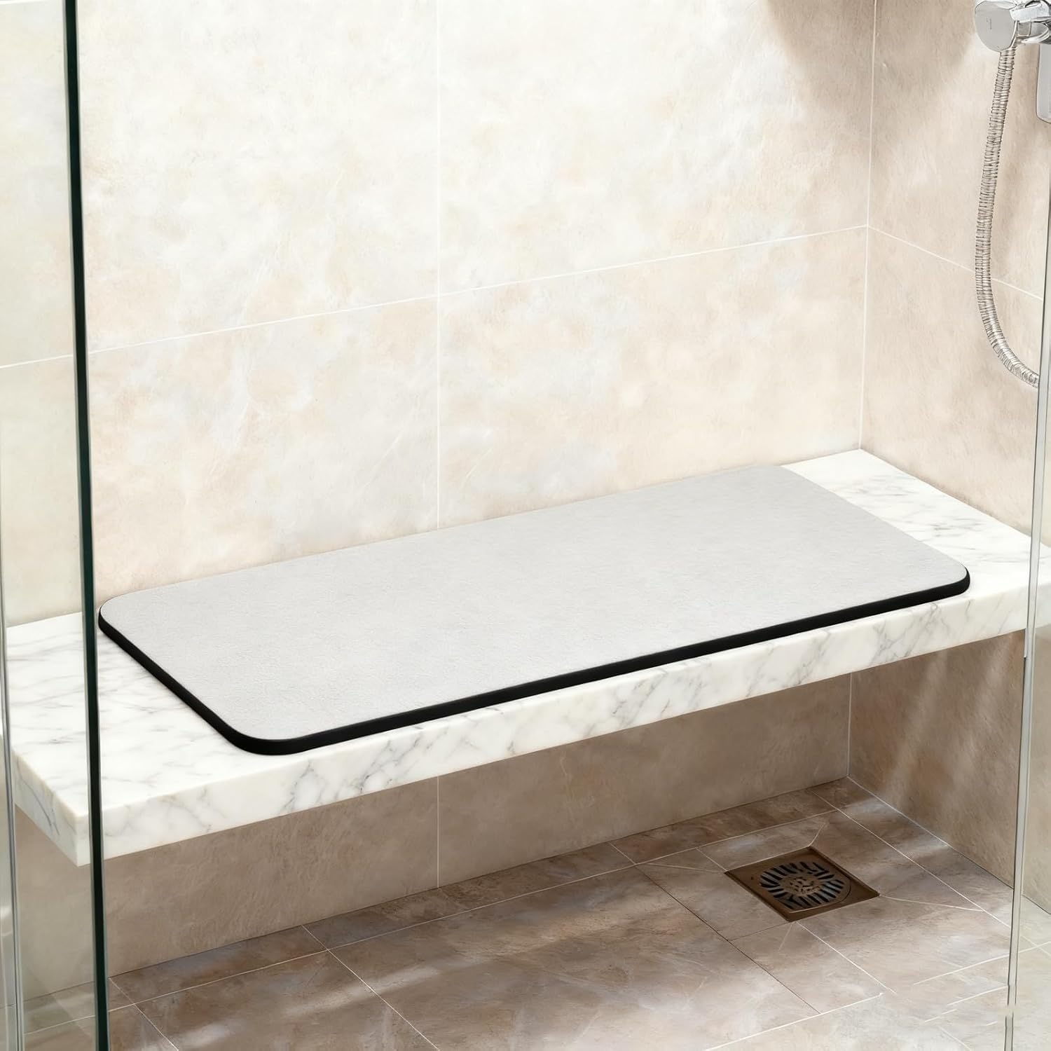 Shower Bench & Step Mat - Non-Slip Bathtub Rug for Shower Seat, Stool, and Tub Floor - Quick-Dry Cut-to-fit Pad for Bathroom Stairs (Gray, 39''x12'')