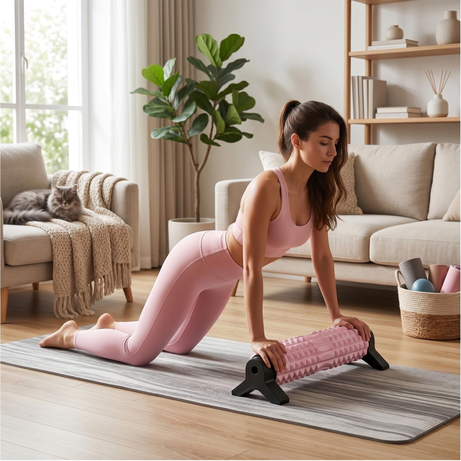 53cm Rullo in schiuma, Rullo Massaggio Muscolare fasciale con strutturato 3D, supporto per rilassamento muscolare Yoga Pilates, Foam Roller per schiena collo gambe (Rosa)