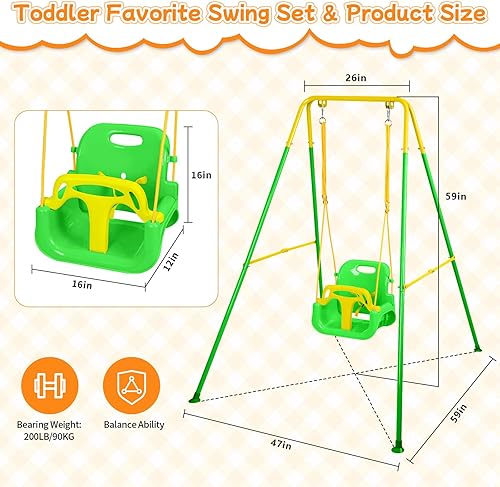 Miniatura 3 de Juego de columpios 3 en 1 para niños pequeños, columpio para bebé con soporte para jugar en interiores y exteriores, columpio plegable para bebé,