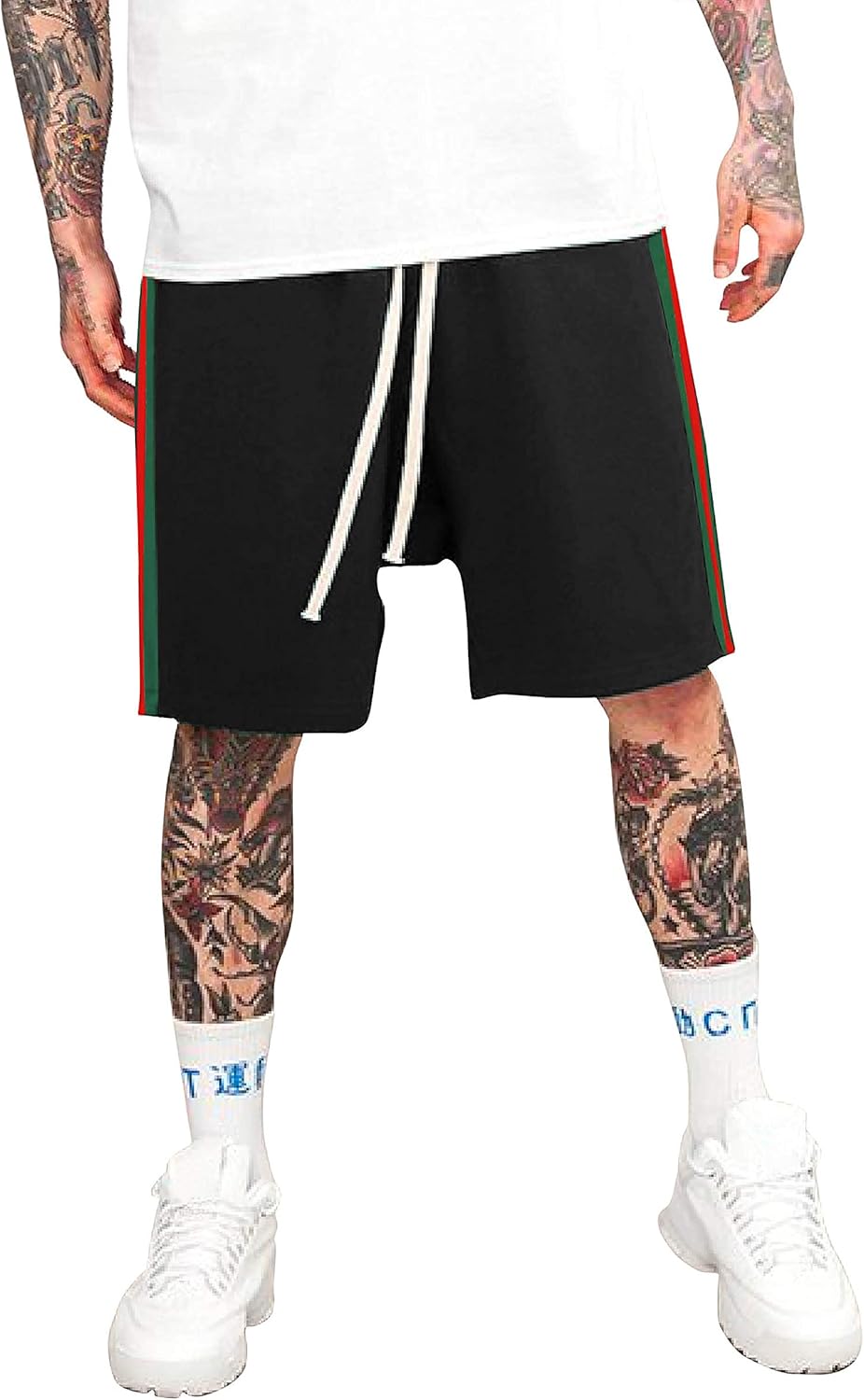 Hat and Beyond Active Stripe Track Loose Fit Stretch Casual Elastic Athletic Boxing Shorts
