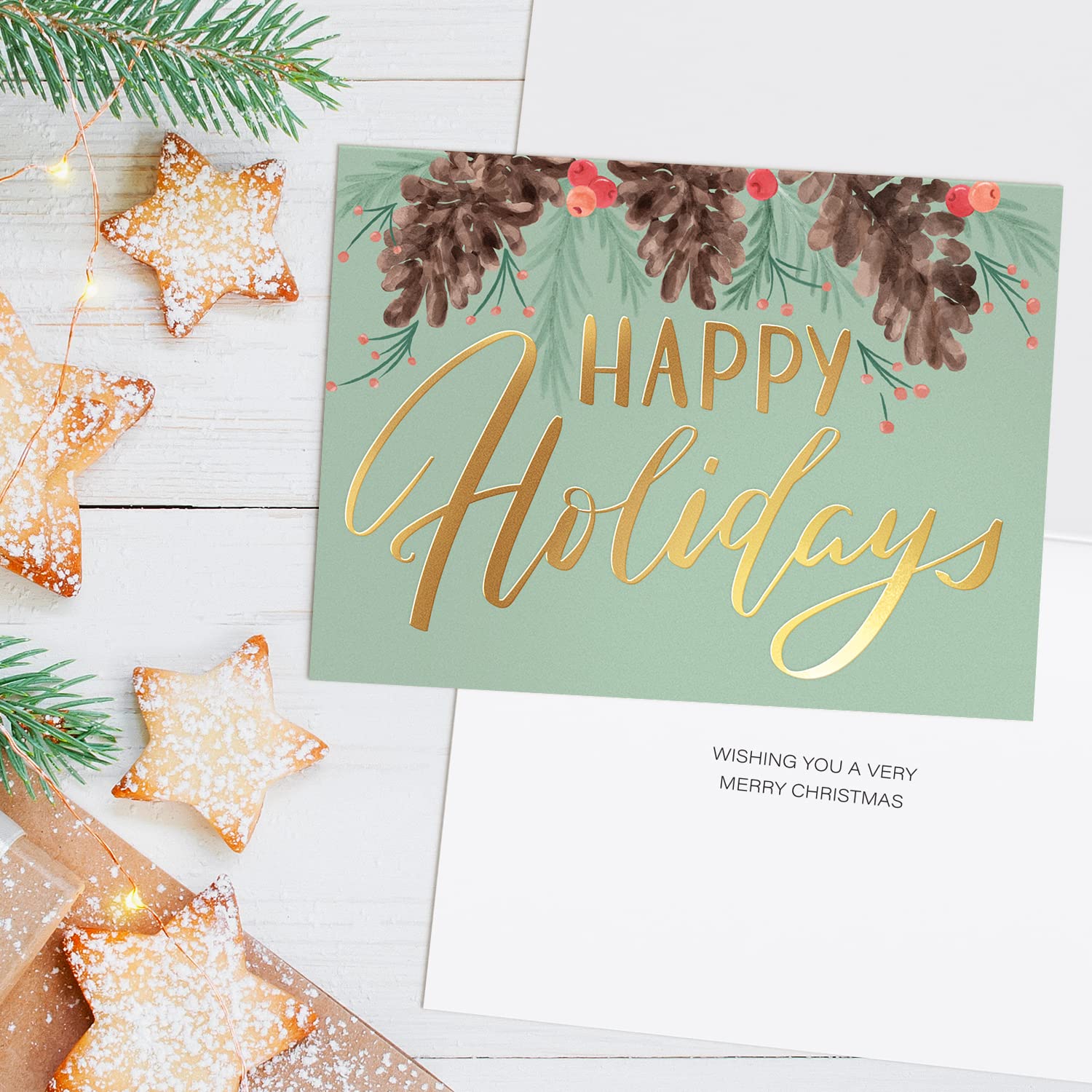 Sweetzer & Orange Text-Weihnachtskarten - 6 typografische Designs mit Gold à 4 Stück - 24 Weihnachtspostkarten mit rotem Umschlag - Außen glänzend, innen matt, 300 g/m² - 10,8 x 14,6 cm