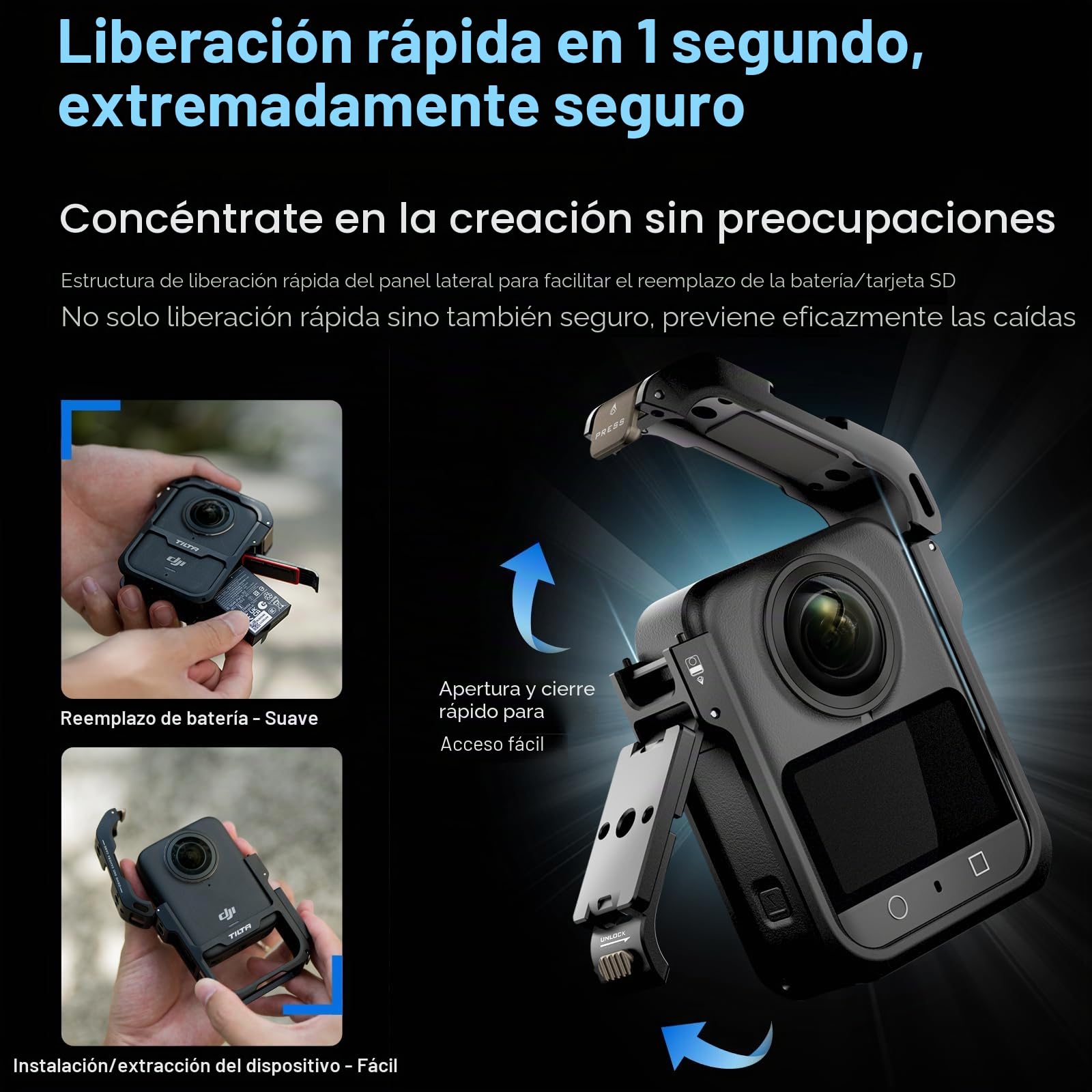 Tilta Jaula para dji Osmo 360, Jaula Completa para Cámara Compatible con dji Osmo 360 - Negro TA-T89-FCC-B