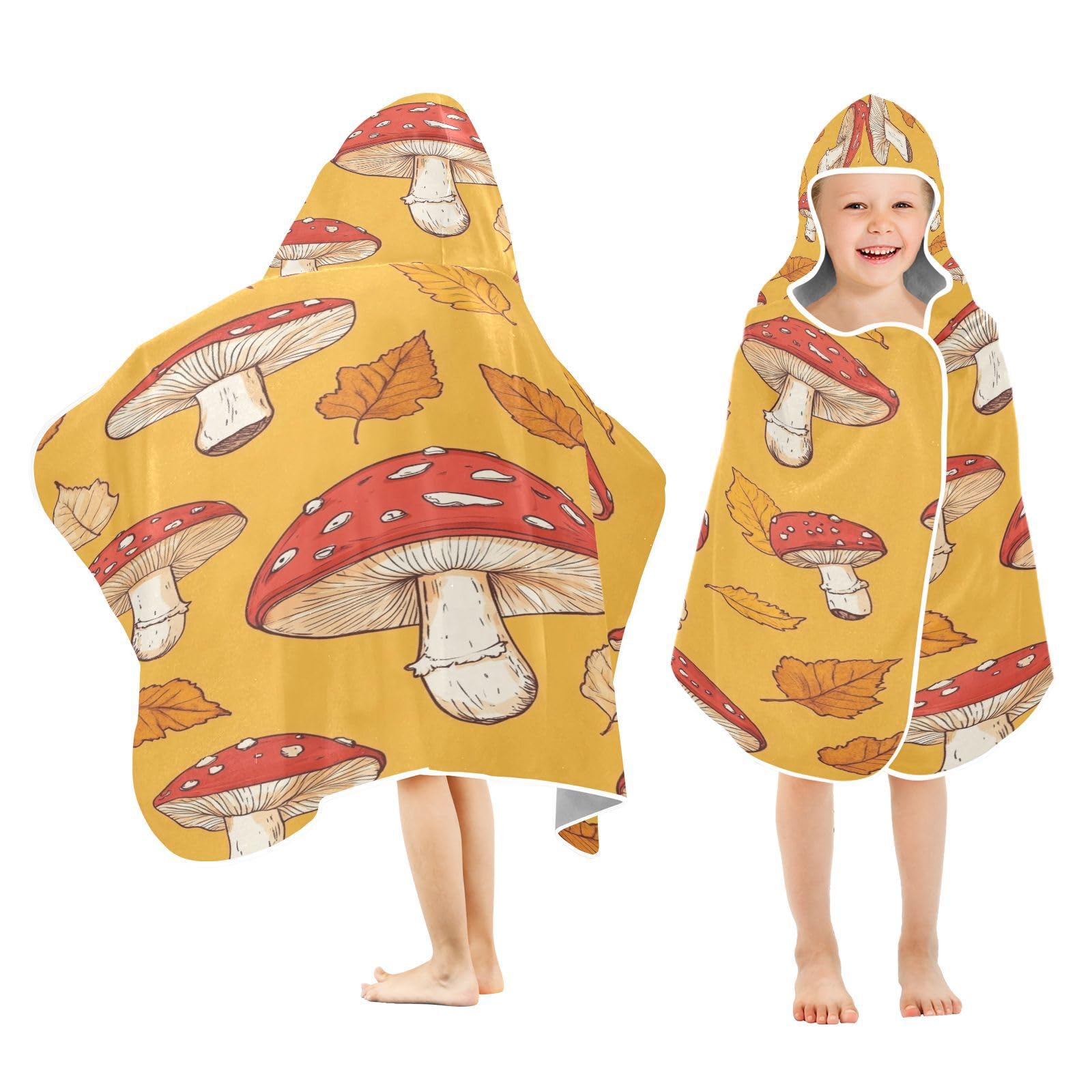 Kigai Mushroom Hooded Beach Towel for Kids Soft Absorbent Quick Dry Bath Towel with Hood Lightweight Toddler Shower Pool Bath Wrap for Boys Girls