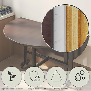 Drop-Leaf Dining Table, Round Drop Leaf Table with 6 Wheels, Versatile Extendable Kitchen Table, Space Saving Folding Dining Tables, for Home Office or Breakfast Bar or Coffee(130cm)