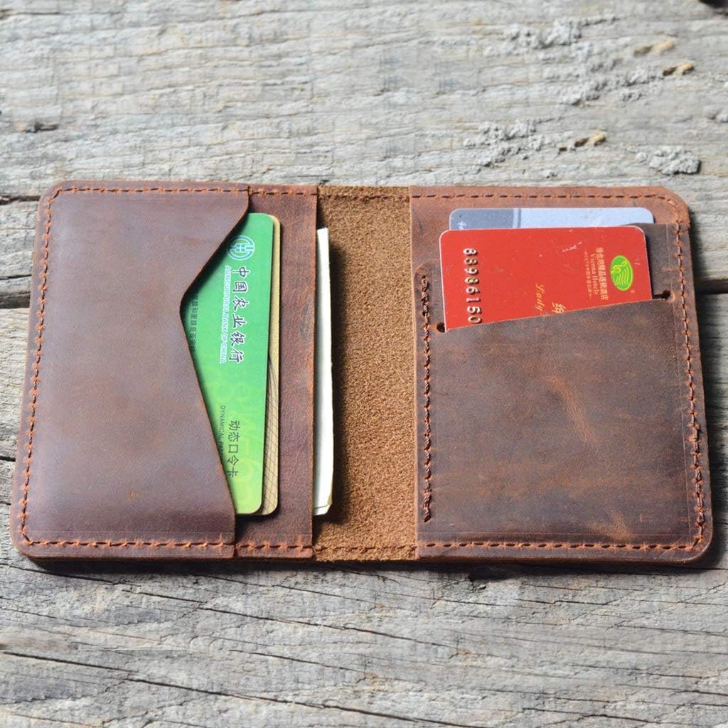 Handmade Distressed Men's Minimalist Leather Wallet Card Holder Wallets for Gifts Brown Flower | Handmade, Distressed, Minimalist, Wallets, for Gifts, Flower