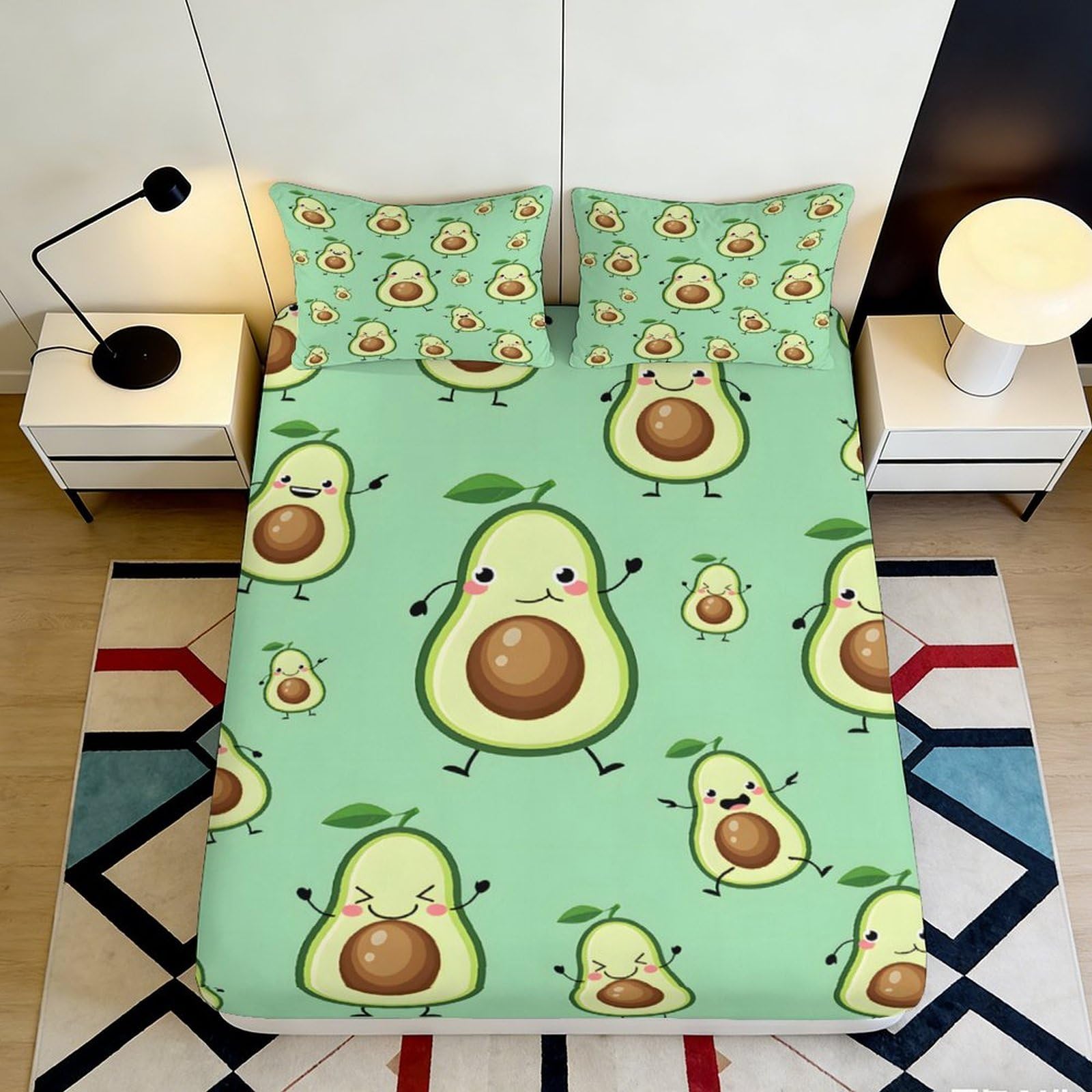 Pnayamiorkfel Style-3 3D Printed Cute Avocado Fitted Sheet Microfiber Soft Decorative Cartoon Fruit Mattress Cover For Bedroom Guest Room 90X200x25cm