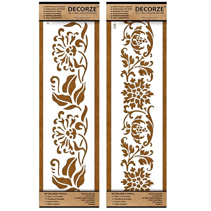 DECORZE Border Stencils for DIY Home Decor Floral, Pattern & Wall