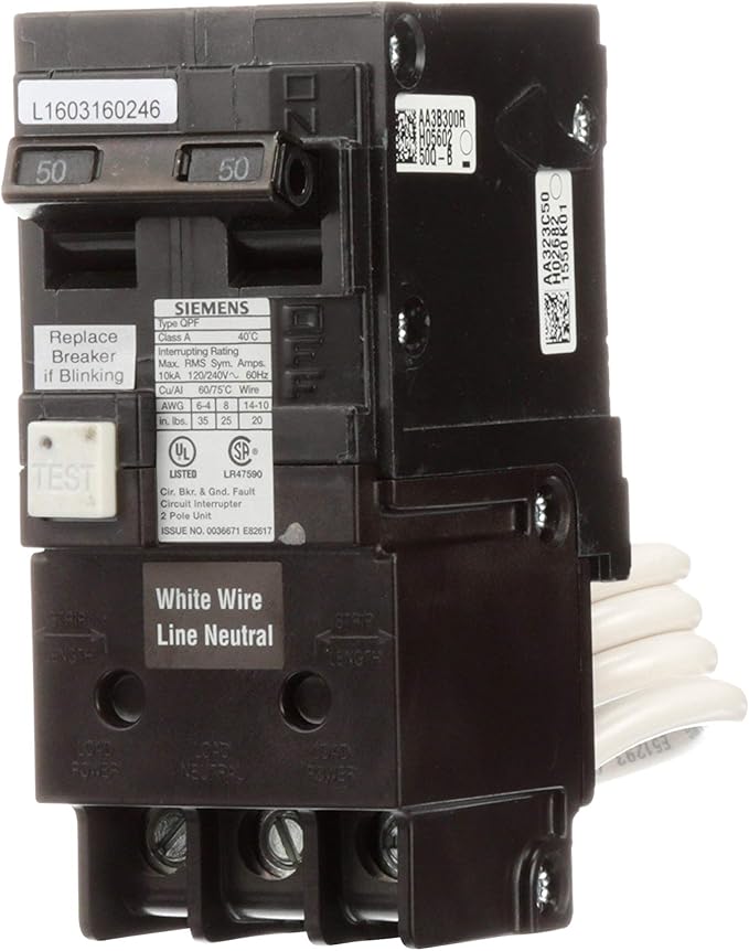 Siemens QF250A Breaker Ground Fault Circuit Interrupter, 50 Amp, 2 Pole