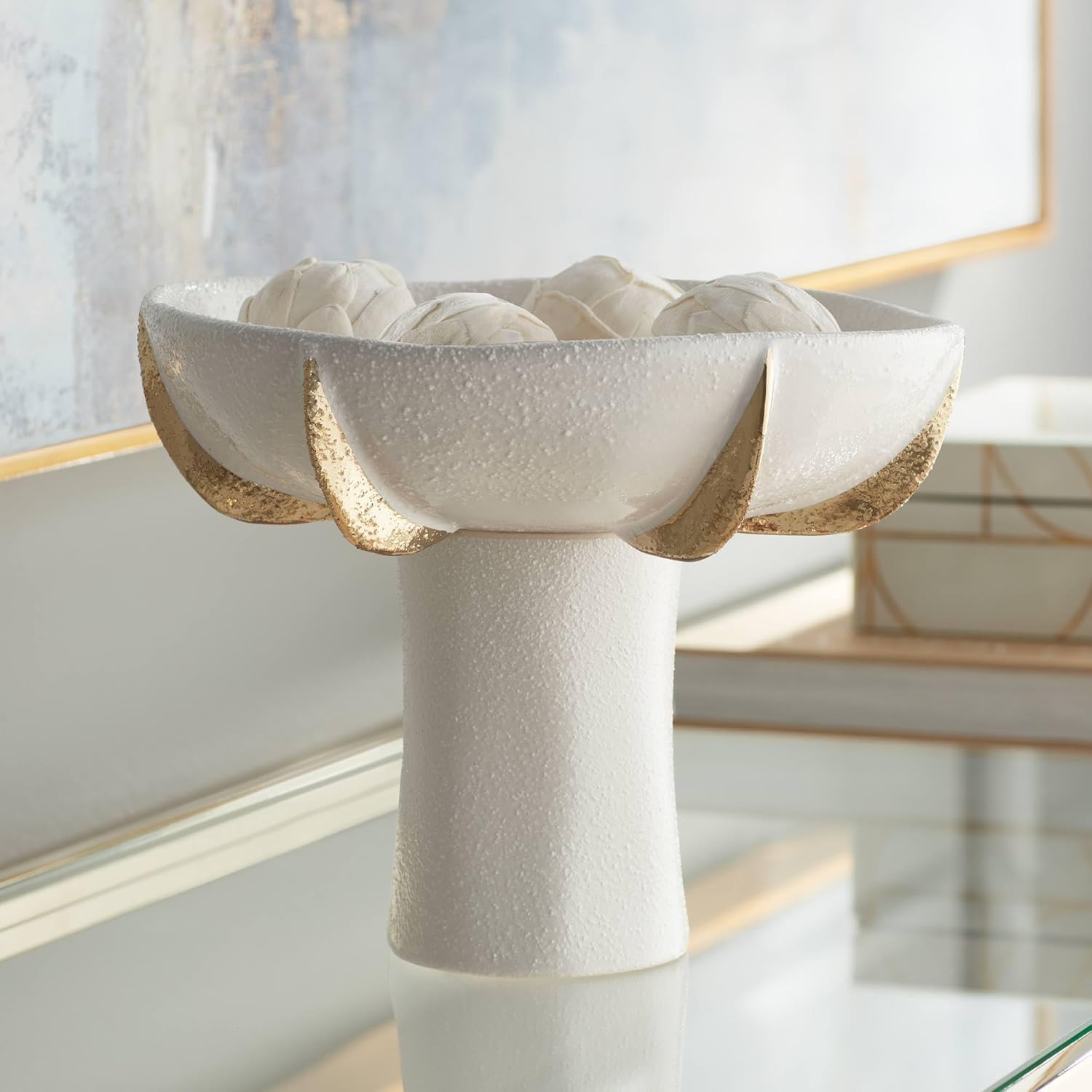 Dahlia Studios Adelaide 9 3/4" White and Gold Ceramic Pedestal Bowl