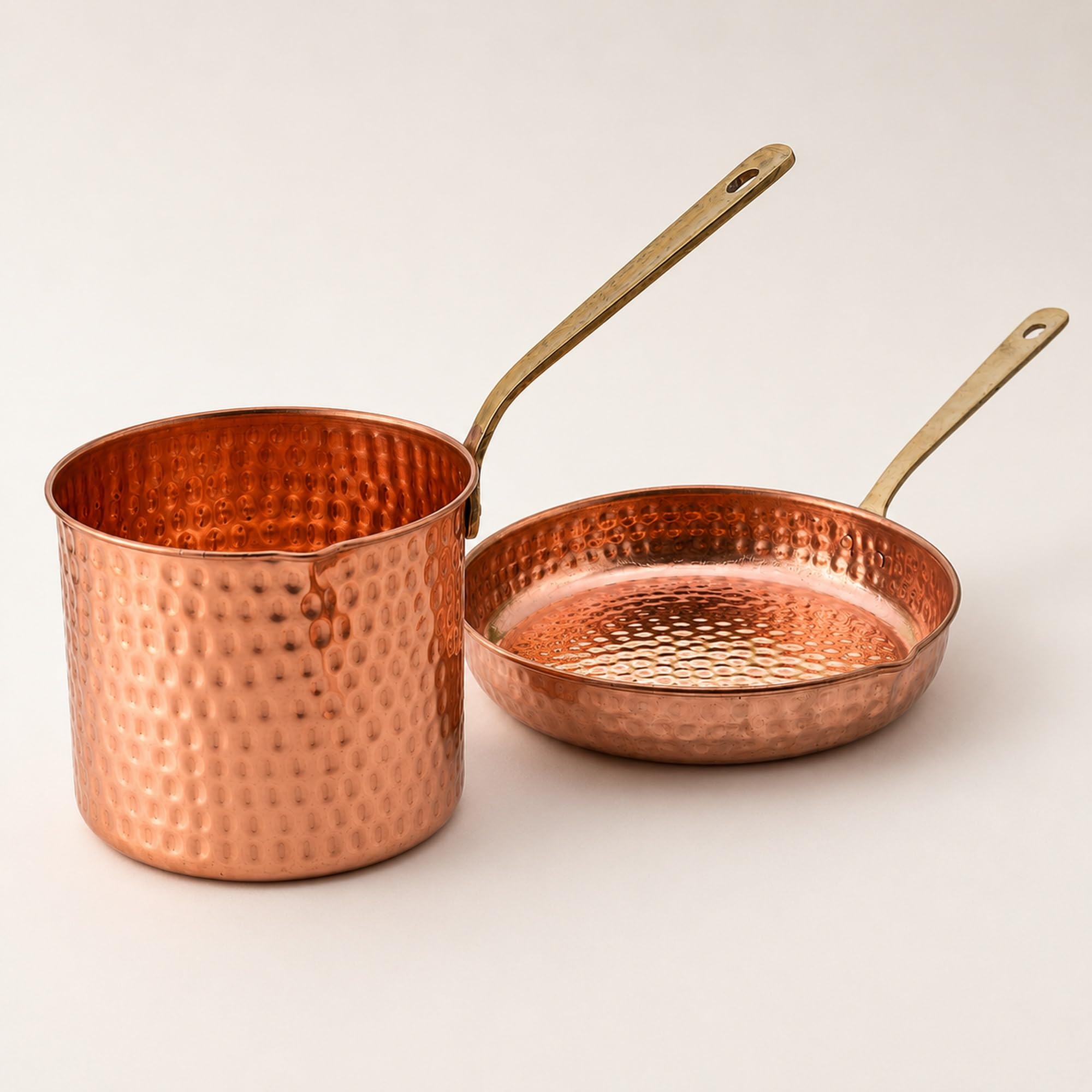 Shiv Shakti Arts Pure Copper Cookware Set of 2 | Hammered Saucepan 1500 ml & Fry Pan 850 ml with Brass Handles | Pure Copper Inside and Outside | Traditional Kitchen Utensils-image-34