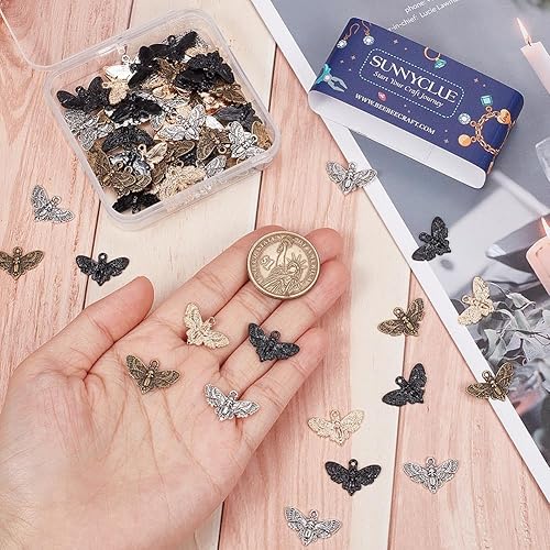 Miniatura 3 de SUNNYCLUE Dijes de mariposa de Halloween a granel para hacer joyas, aretes y manualidades, aleación, No es una piedra preciosa