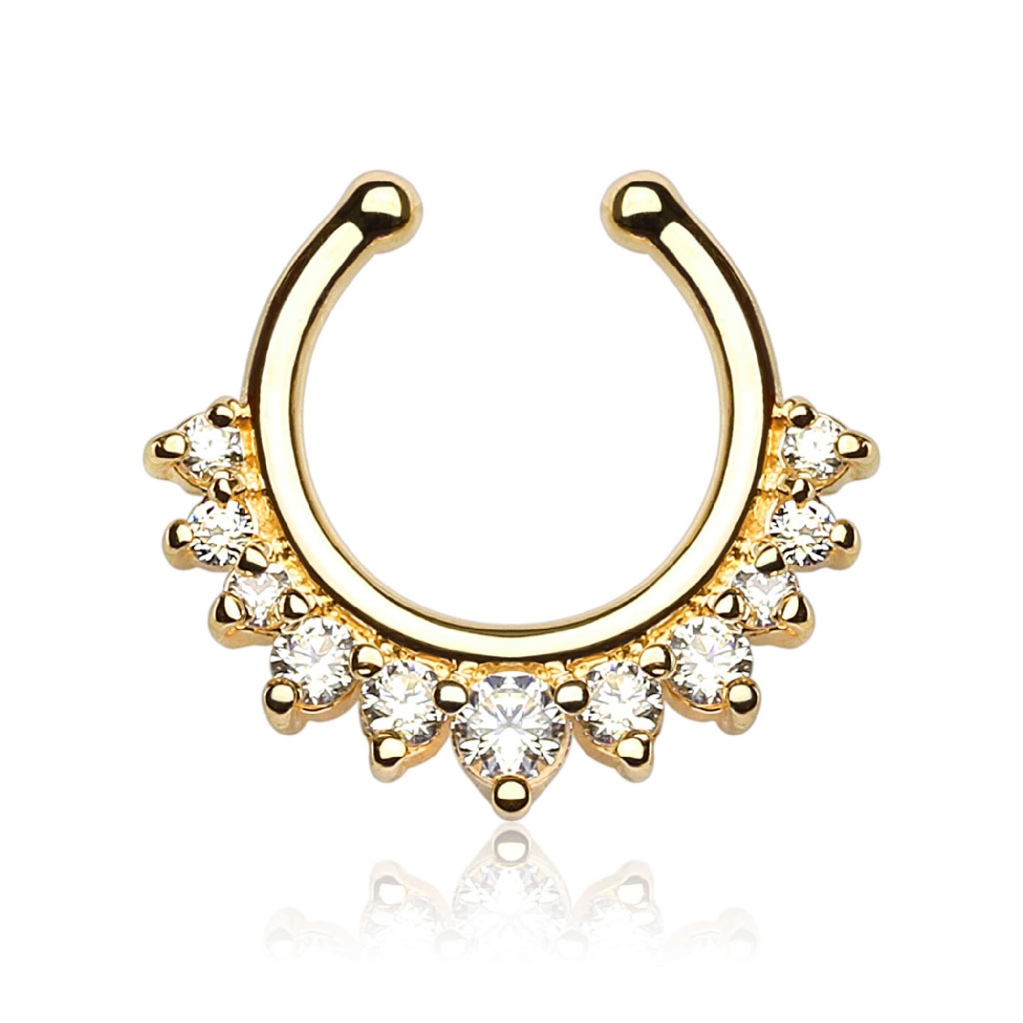 Non-Piercing Septum Jewelry: Multi Gem CZ Clip On Fake Septum Ring Hanger (No Piercing Required)