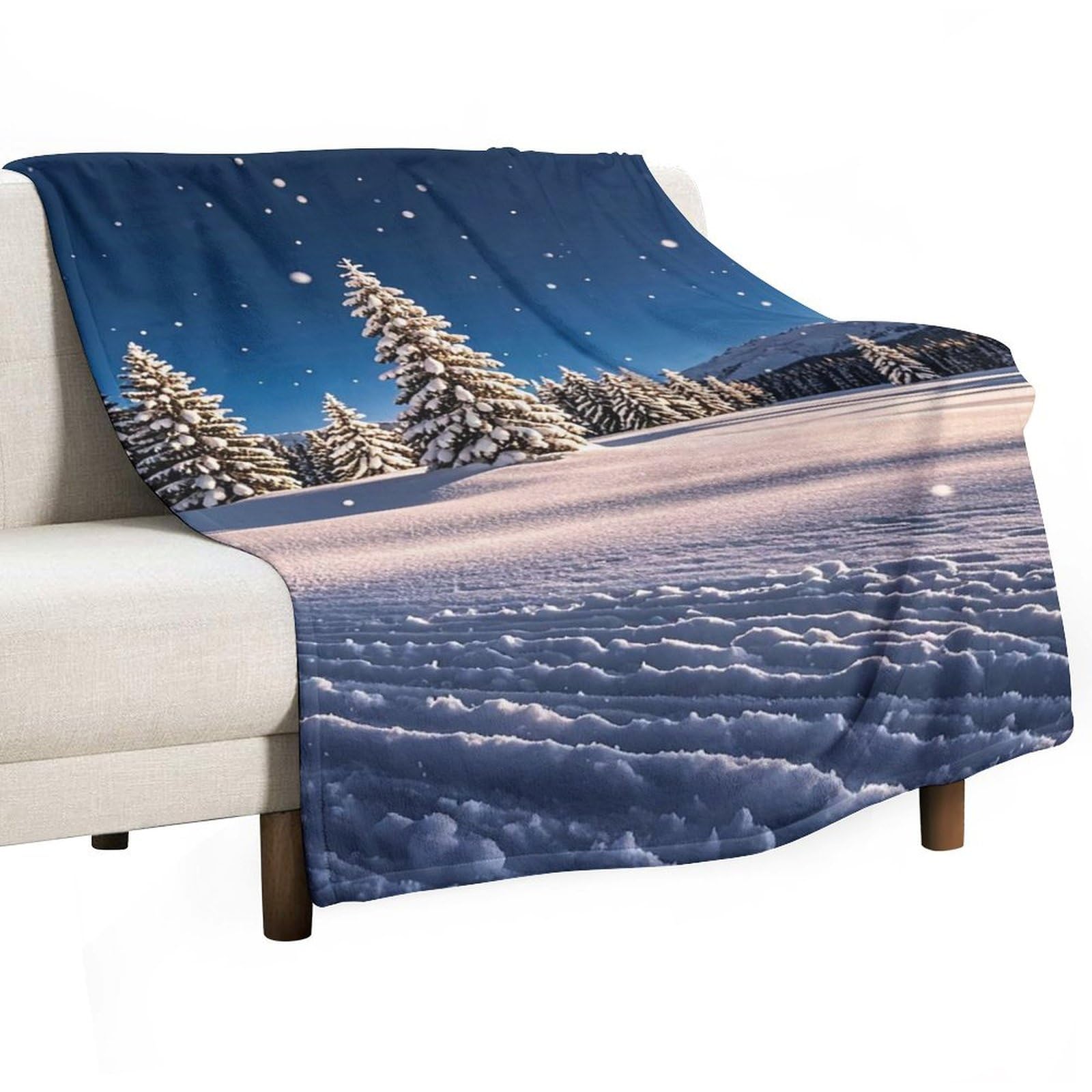 Couverture flanelle douce sapins 100x150 cm thermorégulatrice pour lit et canapé
