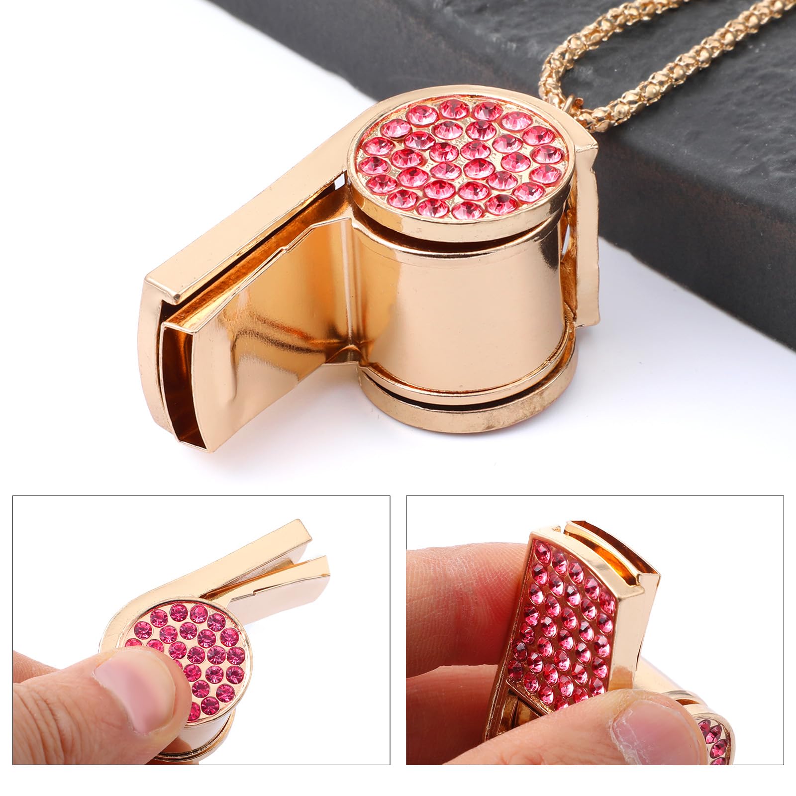 Silbato de metal con diamantes de imitación dorados, silbato de diamantes de imitación con cadena para entrenador, árbitro, baloncesto, profesores