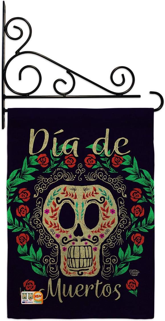 Dia de Muertos Skeleton Garden Flag - Set Wall Holder Fall Day of Dead Los Fiesta Mexican Party Autumntime - House Decoration Banner Small Yard Gift Double-Sided Made In USA 13 X 18.5