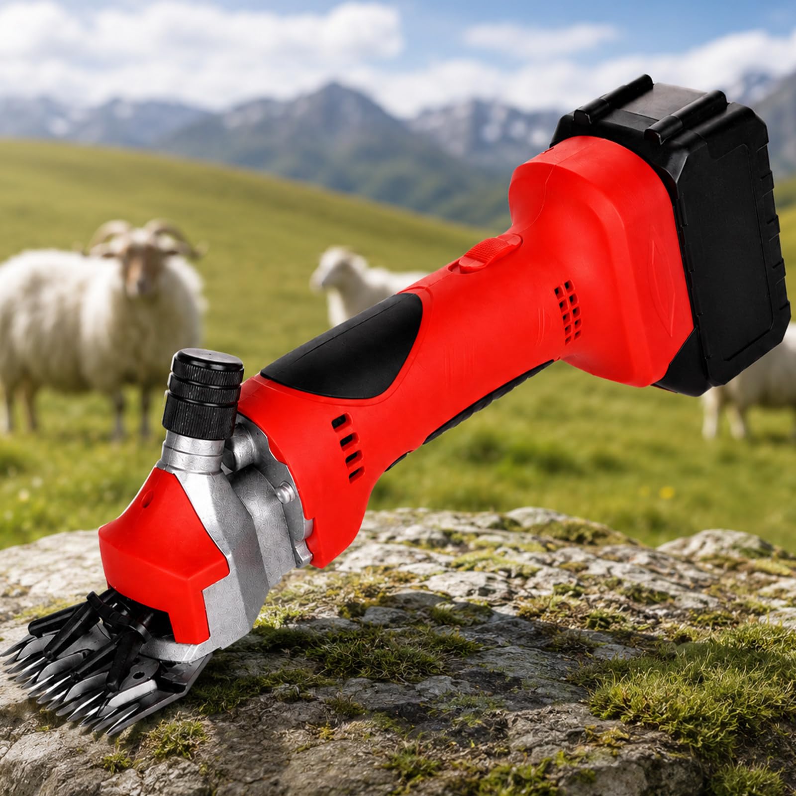 Tijeras Eléctricas Portátiles para Lana, Esquiladora para Ovejas 550W 2026 Mejorada con 6 Velocidades, Motor 0-2800 RPM, Esquiladora Manual para Ovejas, Cabras y Alpacas Red-2Batteries
