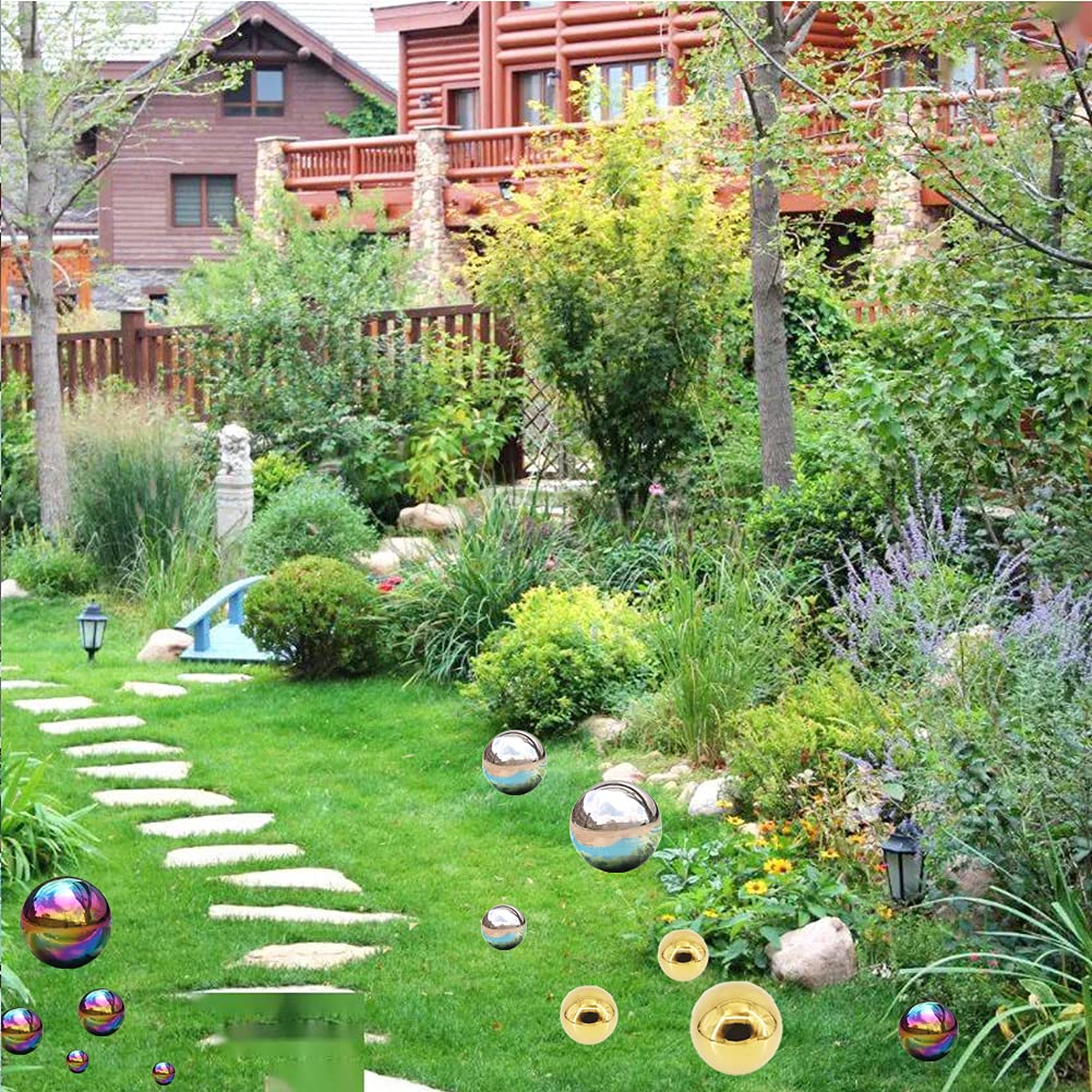 Boule d'observation dorée, 6 pièces 50-150 mm en acier inoxydable poli brillant - Sphères réfléchissantes lisses pour jardin de maison, extérieur, décor de route (6 pièces mixtes)