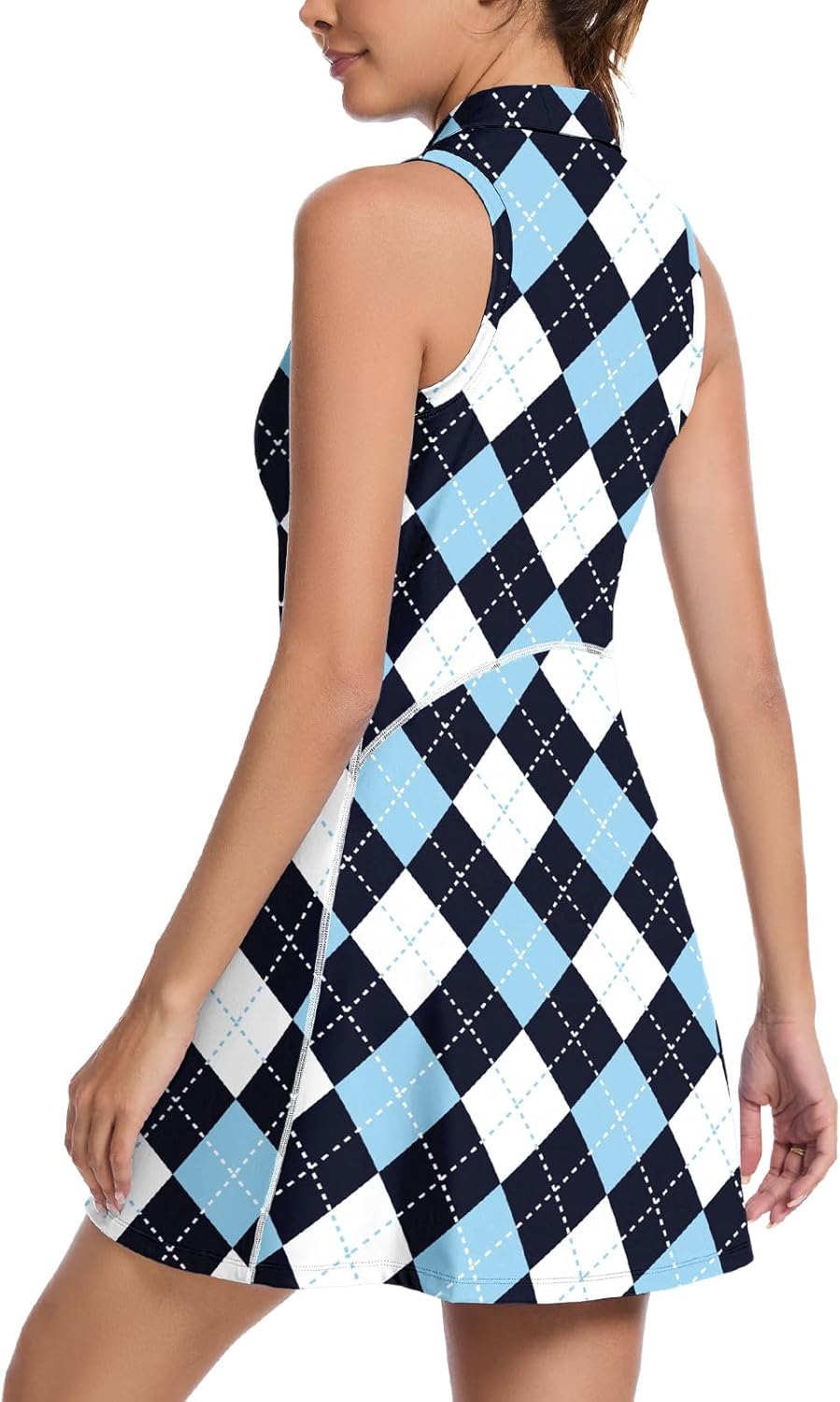 WOWENY Golf Dresses for Women Sleeveless Tennis Dress with Shorts and Pockets Zip Up Athletic Workout Dress - Image 2