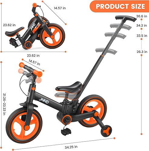 Miniatura 8 de Bicicleta para niños de 18 meses a 5 años, bicicleta de empuje 6 en 1 con ruedas y pedales de entrenamiento, bicicleta de equilibrio para niños y