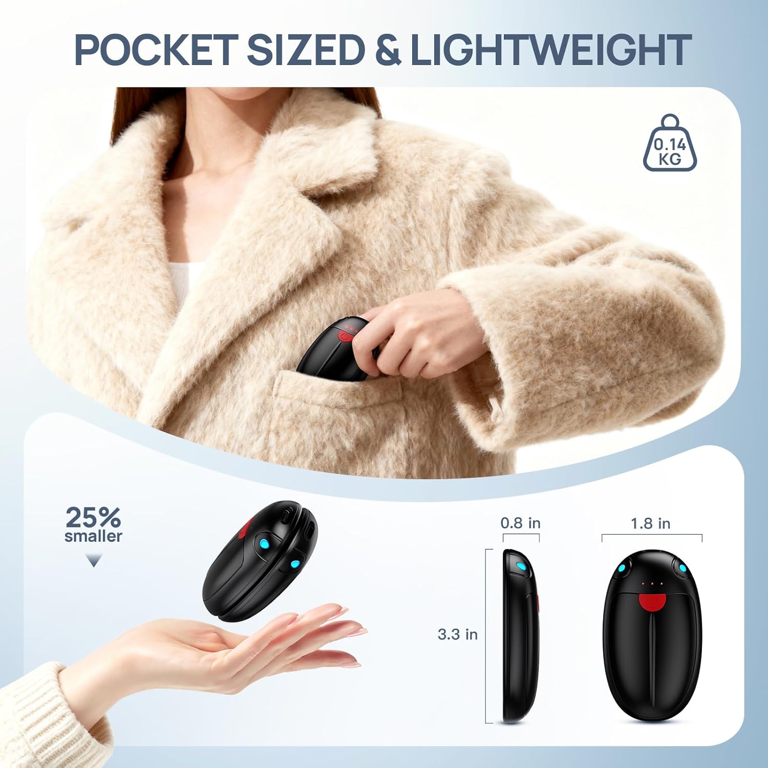 Hand Warmers Rechargeable, 2 Pack Portable Pocket Hand Warmers, 20Hrs Long Heating Double Warm Electric Handwarmers, Reusable Heater for Outdoors, Camping, Hunting, Golf, Fishing - Image 4