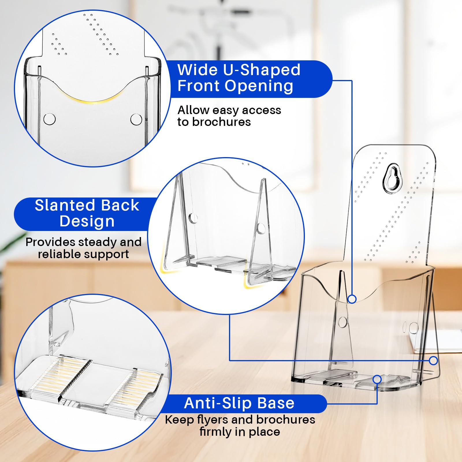 DASBET Lot de 10 supports de brochures A6 en acrylique transparent pour brochures en plexiglas - Présentoir de brochures pour magazines, documents, brochures