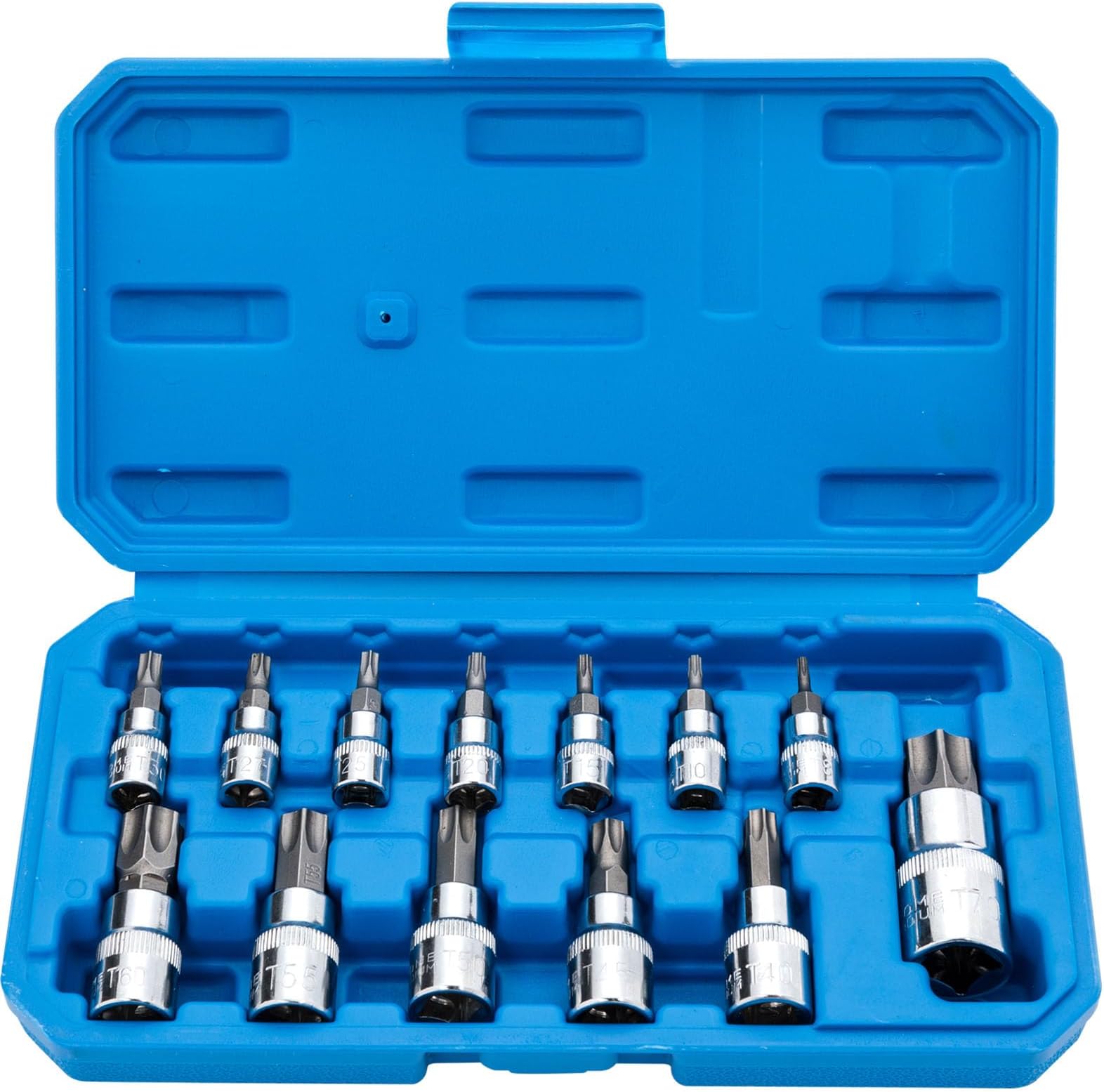 Qnkaa Torx Bit Socket Set 13pcs 3/8" Dr. T8 - T70 E Star Premium S2 Alloy Steel Cr-V Steel Star Socket Torx Bits Metric 1/4, 3/8 and 1/2-Inch Drive
