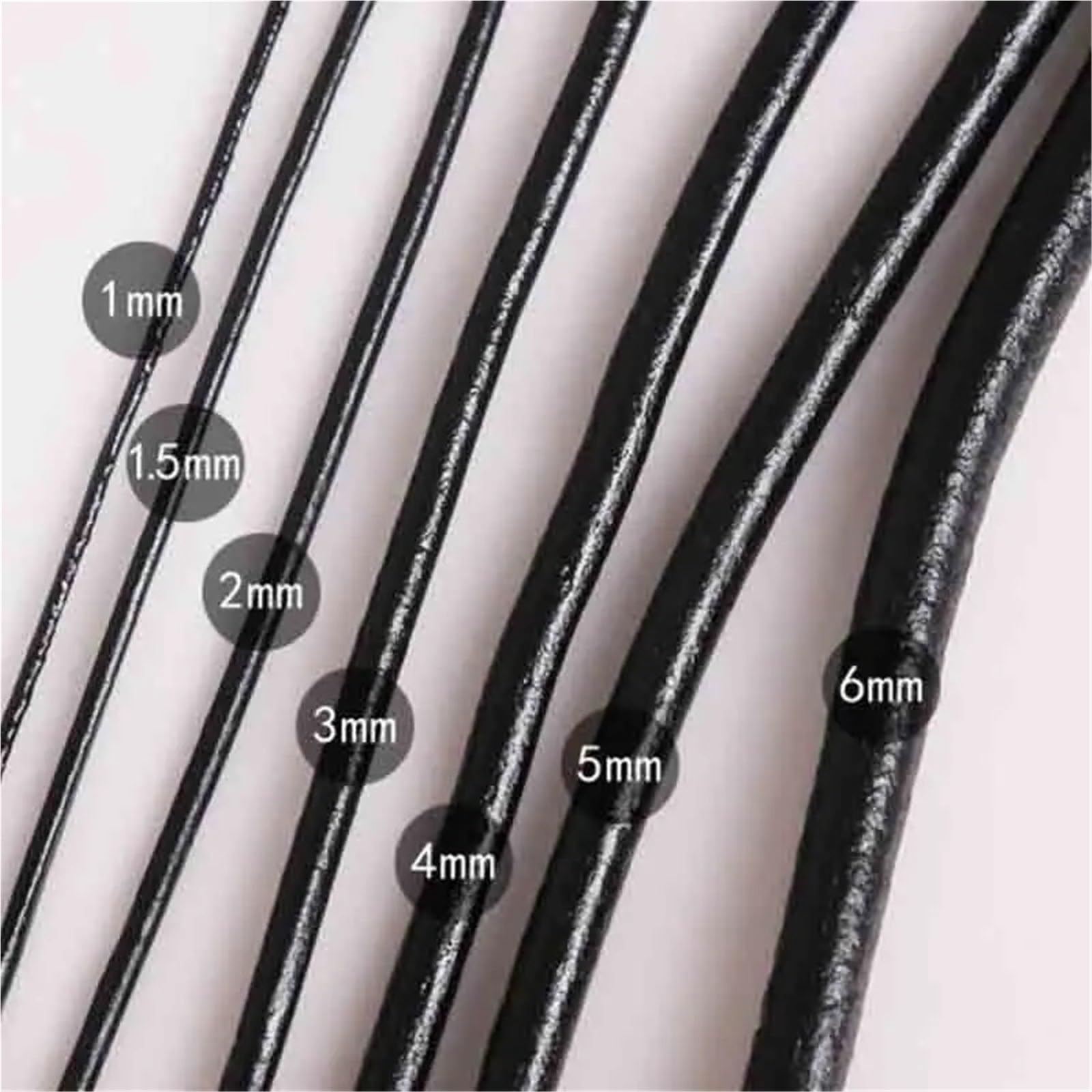 Lacci Cuoio Corde Nere a Filo Singolo Corda con Tondo da 1,5/3/4/5/6 mm for la Realizzazione di collane e bracciali(1.5mm 5meters)