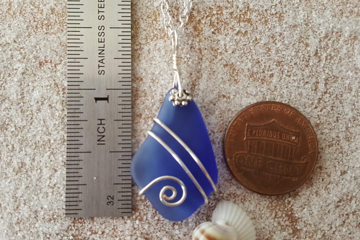 yinahawaii Handmade sea glass jewelry from Hawaii, wire wrapped cobalt blue sea glass necklace, (Hawaii Gift Wrapped, Customizable Gift Message)