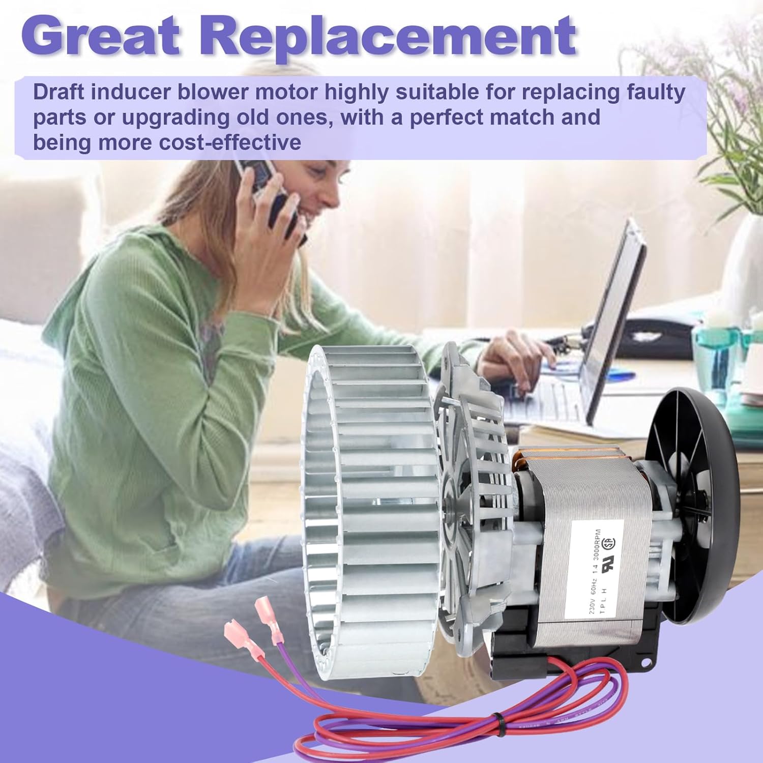 Draft Inducer Blower Motor Compatible with Fasco A078, Goodman 0131G00000PS, 0131G00000P, 70582338, 71582338, J238-150-15301 Furnace Exhaust Blower Fan Replace