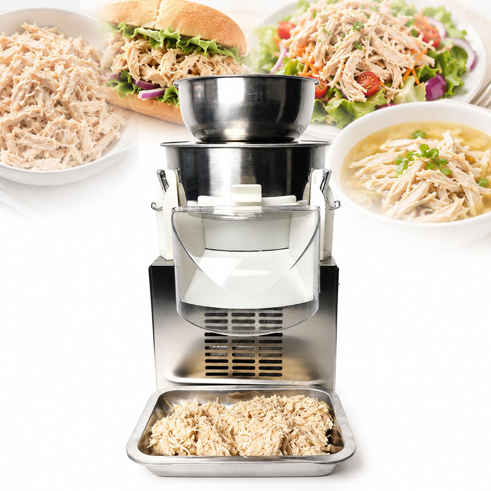 Vhewq Commercial Food Shredding Equipment, Electric Stainless Steel Chicken Shredding Tool, Output: 50Kg Per Hour, Adjustable Thickness For Cooked Chicken, Pork, Beef, Home Restaurant Kitchen