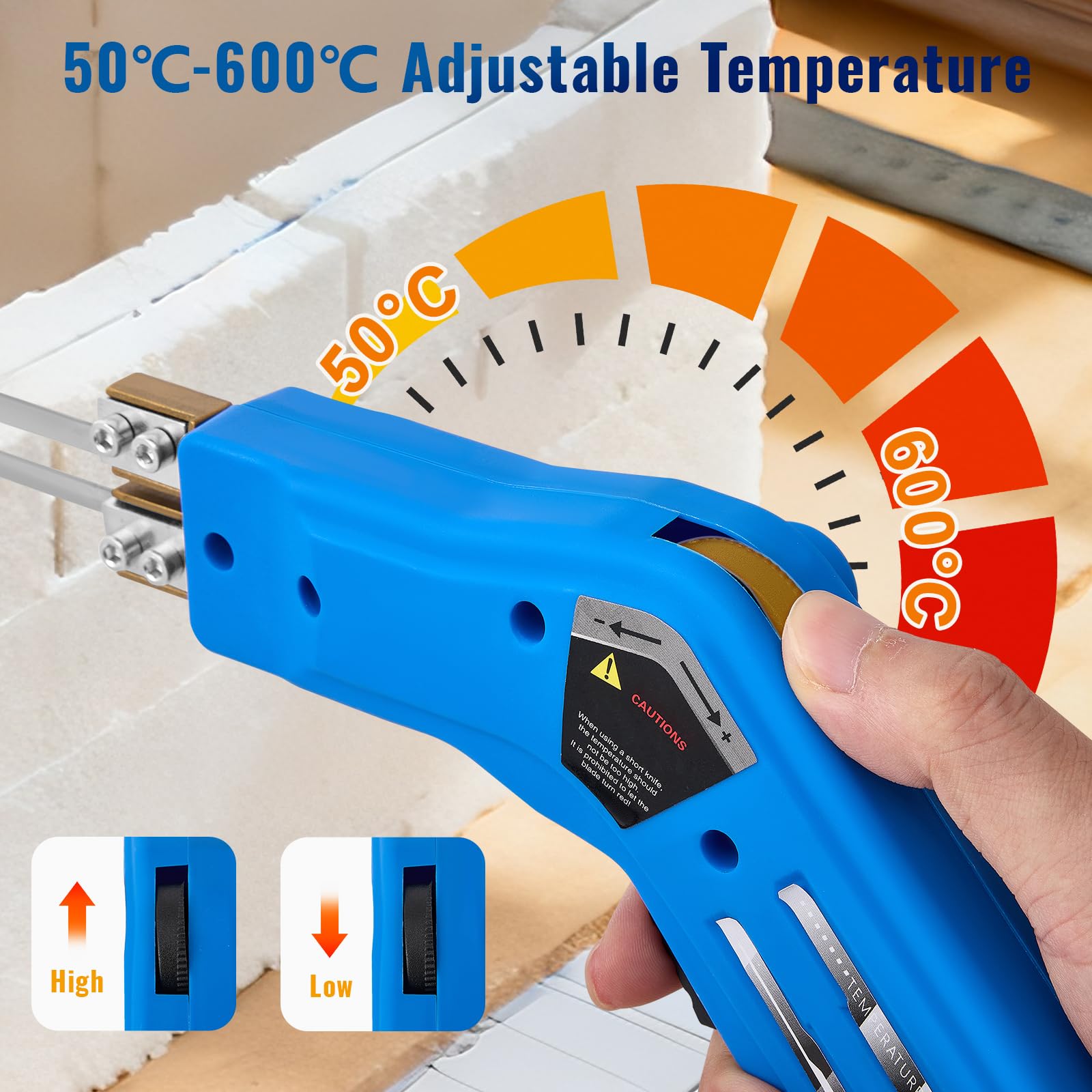 300W Couteau Chaud Electrique, Couteau Thermique, (50-600℃) Température Réglable, Decoupe Polystyrene avec Lames Droites 10cm+15cm pour EPS, KT Board, EVA, PU, Corde, Tissu, Mousse